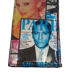 Fashion Magazine Cover Print Bifold Wallet Multi Color Patent Leather Snap Close